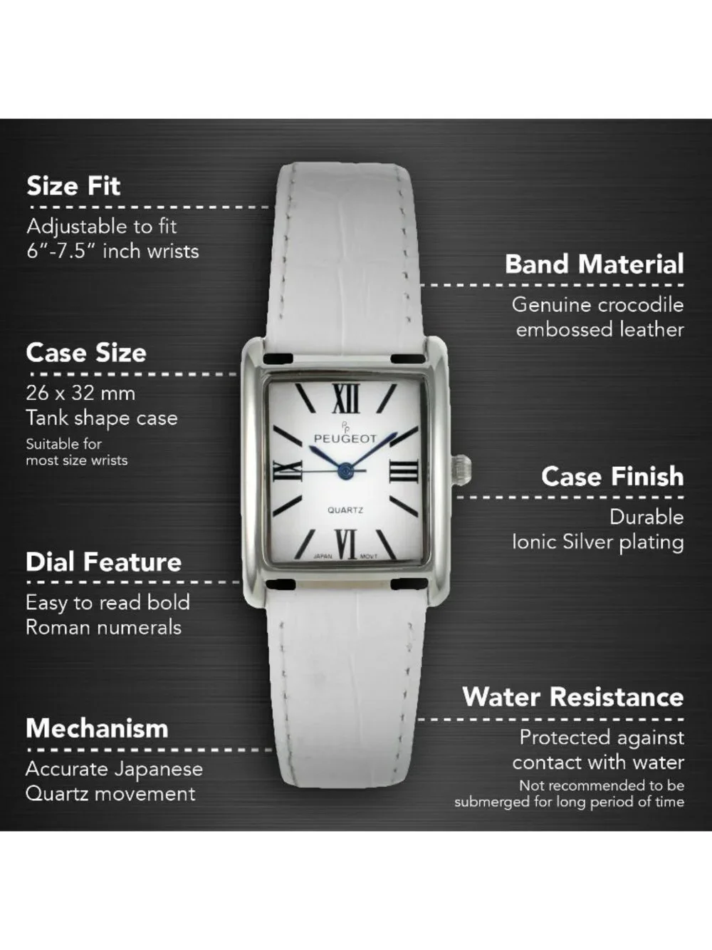 Women's White Leather Strap Roman Numerals Dial Classic Dress Wrist Watches